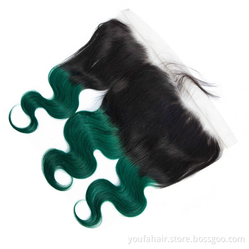 Brazilian Human Virgin Hair Body Wave 13x4 Ombre 2 Tone Color 1b 99J/Green/Blue/Red/350/Burg Swiss Lace Frontal with Baby Hair